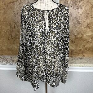 NWT Nili Lotan 100% Silk Acadia Blouse Top Women Medium Leopard Print Sheer $575